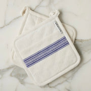 etúHOME Vintage Blue Stripe Kitchen Pot Holders ~ Set of 2