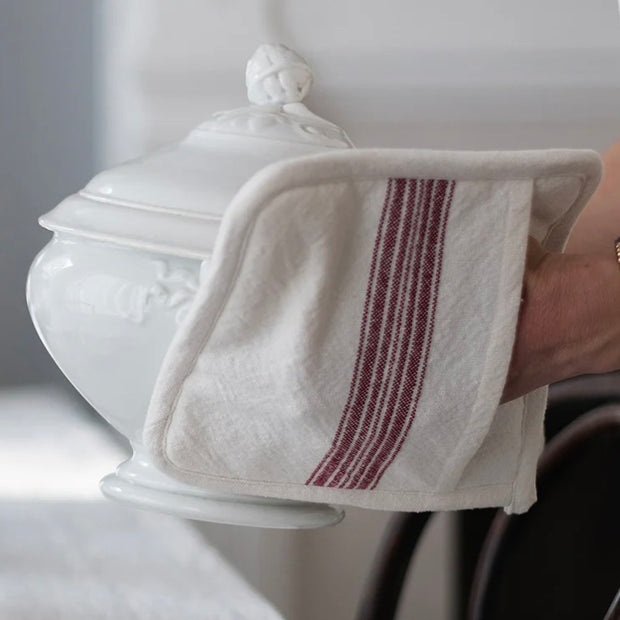 etúHOME Vintage Merlot Red Stripe Kitchen Pot Holders ~ Set of 2