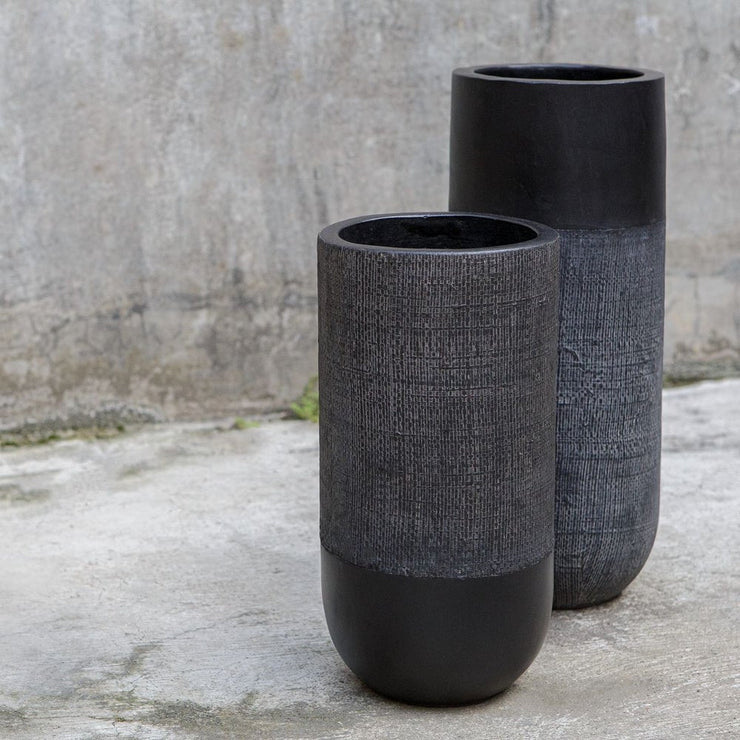 Uttermost Woven Black Terracotta Shadow Set of 2 Vases