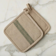 etúHOME Vintage Spruce Green Stripe Kitchen Pot Holders ~ Set of 2