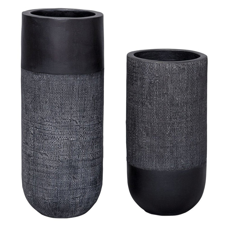 Uttermost Woven Black Terracotta Shadow Set of 2 Vases