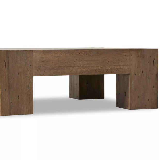 Four Hands Abaso Small Square Coffee Table ~ Rustic Wormwood Oak Wood Finish