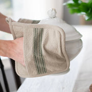 etúHOME Vintage Spruce Green Stripe Kitchen Pot Holders ~ Set of 2