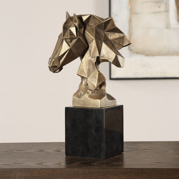 Uttermost Chiseled Antique Gold Horse Bust Sculpture