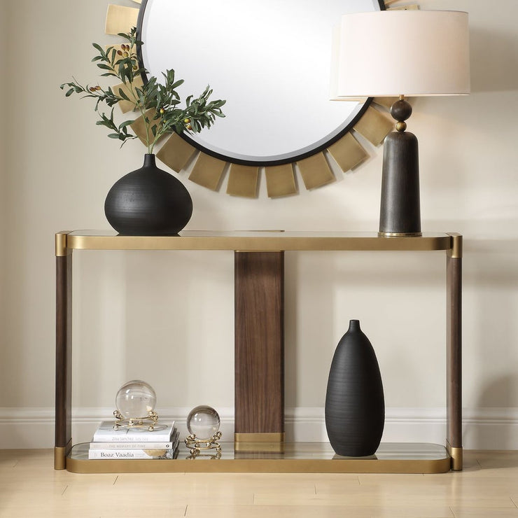 Uttermost Ryles Walnut With Gold Accents Console Table