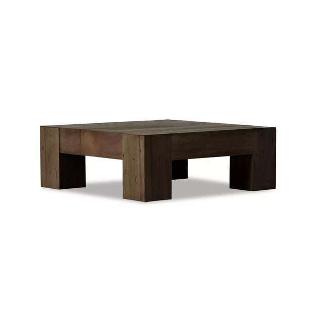 Four Hands Abaso Small Square Coffee Table ~ Ebony Rustic Wormwood Oak Wood Finish
