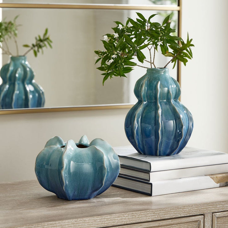Uttermost Ocean Wave Set of 2 Ceramic Vases ~ Indoor And Outdoor Use