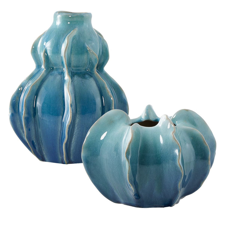 Uttermost Ocean Wave Set of 2 Ceramic Vases ~ Indoor And Outdoor Use