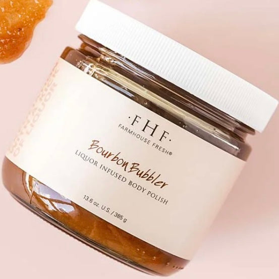 Farmhouse Fresh Bourbon Bubbler Liquor Infused Body Polish 12 oz. Jar with Spoon