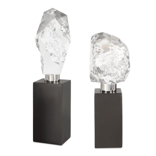 Uttermost Crystal Peak Crystal Sculptures With Sleek Black Base ~ Set Of 2