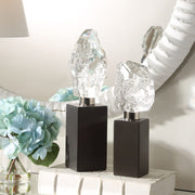 Uttermost Crystal Peak Crystal Sculptures With Sleek Black Base ~ Set Of 2