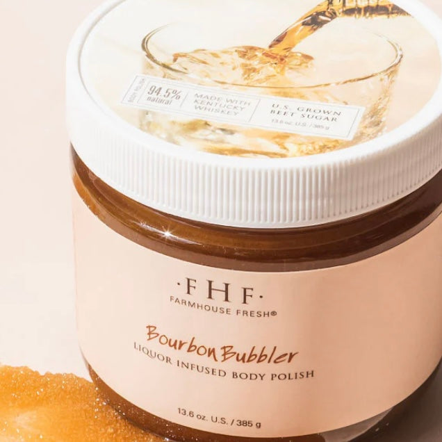 Farmhouse Fresh Bourbon Bubbler Liquor Infused Body Polish 12 oz. Jar with Spoon