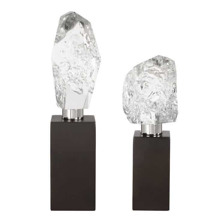 Uttermost Crystal Peak Crystal Sculptures With Sleek Black Base ~ Set Of 2