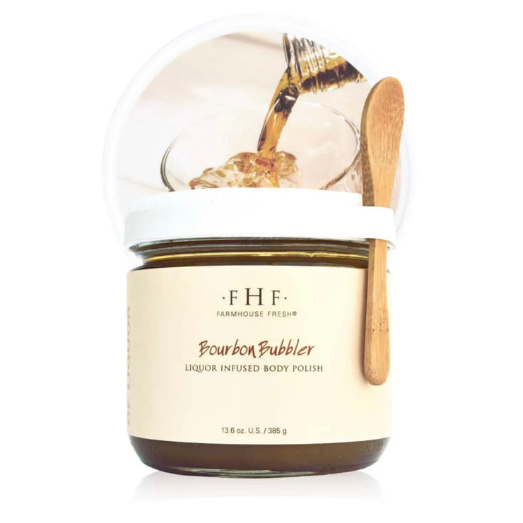 Farmhouse Fresh Bourbon Bubbler Liquor Infused Body Polish 12 oz. Jar with Spoon