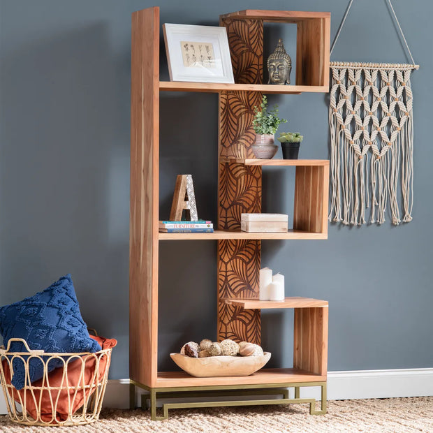 Crestview Collection Parikh 5- Shelf Lazer Cut Iron And Acacia Bookcase