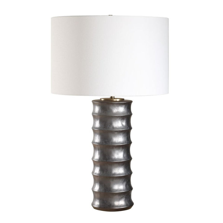 Uttermost Corvair Metallic Dark Bronze Glazed Base Table Lamp With White Linen Drum Shade