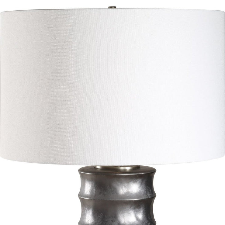 Uttermost Corvair Metallic Dark Bronze Glazed Base Table Lamp With White Linen Drum Shade