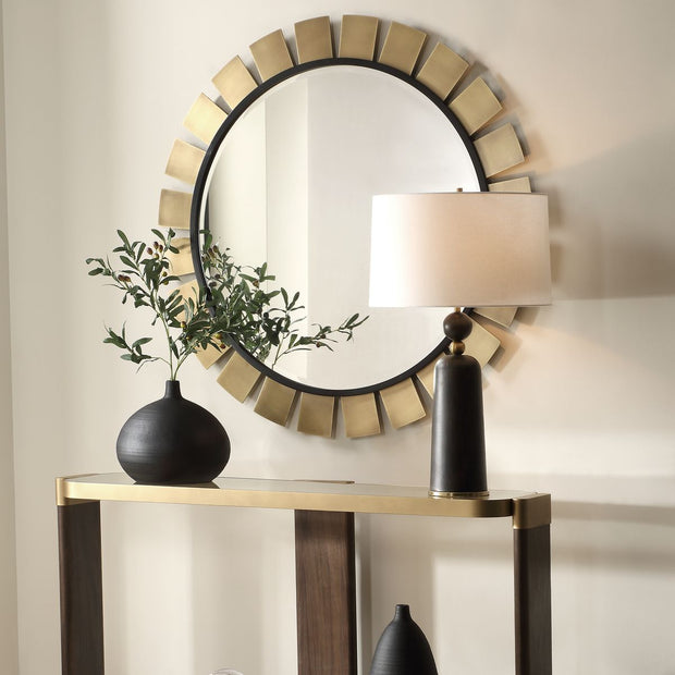 Uttermost Toluca Antiqued Brass Sunburst Round Mirror