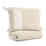 Kashwere Ultra Plush Malt and Creme Stripe Travel Blanket With Pouch