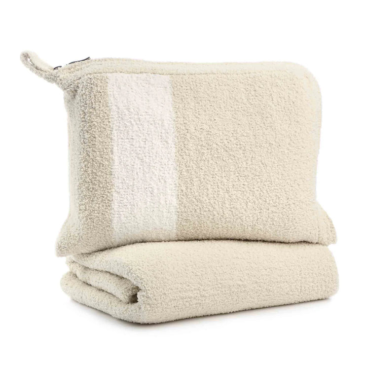 Kashwere Ultra Plush Malt and Creme Stripe Travel Blanket With Pouch