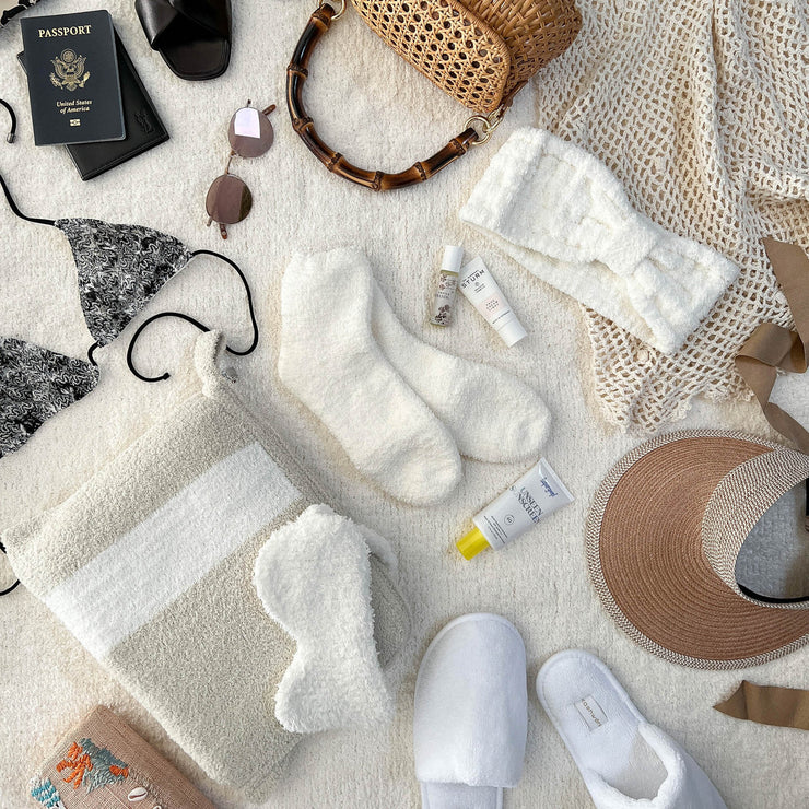 Kashwere Ultra Plush Malt and Creme Stripe Travel Blanket With Pouch