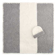 Kashwere Baby Ultra Soft Baby Blanket & Cap Available In Malt, Pink, Teddy, Stone and Ice Blue with Creme Stripe