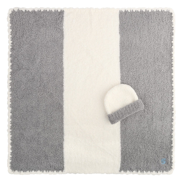 Kashwere Baby Ultra Soft Baby Blanket & Cap Available In Malt, Pink, Teddy, Stone and Ice Blue with Creme Stripe