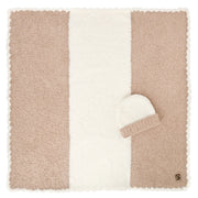 Kashwere Baby Ultra Soft Baby Blanket & Cap Available In Malt, Pink, Teddy, Stone and Ice Blue with Creme Stripe
