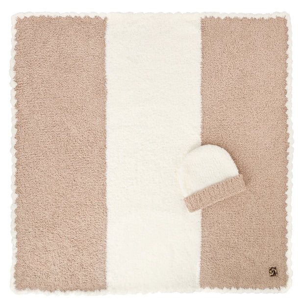 Kashwere Baby Ultra Soft Baby Blanket & Cap Available In Malt, Pink, Teddy, Stone and Ice Blue with Creme Stripe