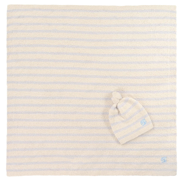 Kashwere Baby Ultra Plush Linen with Soapstone Mini Stripe Baby Blanket & Cap