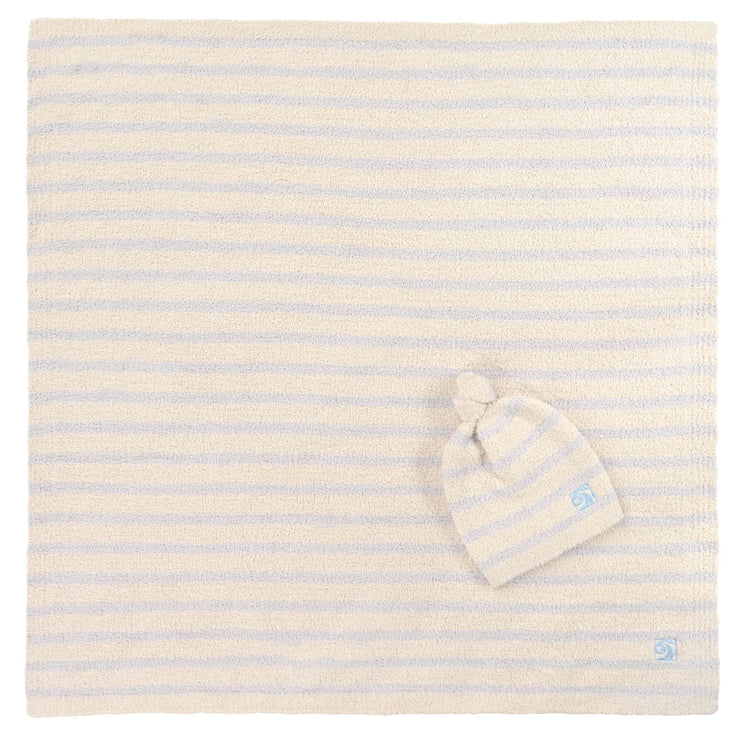 Kashwere Baby Ultra Plush Linen with Soapstone Mini Stripe Baby Blanket & Cap