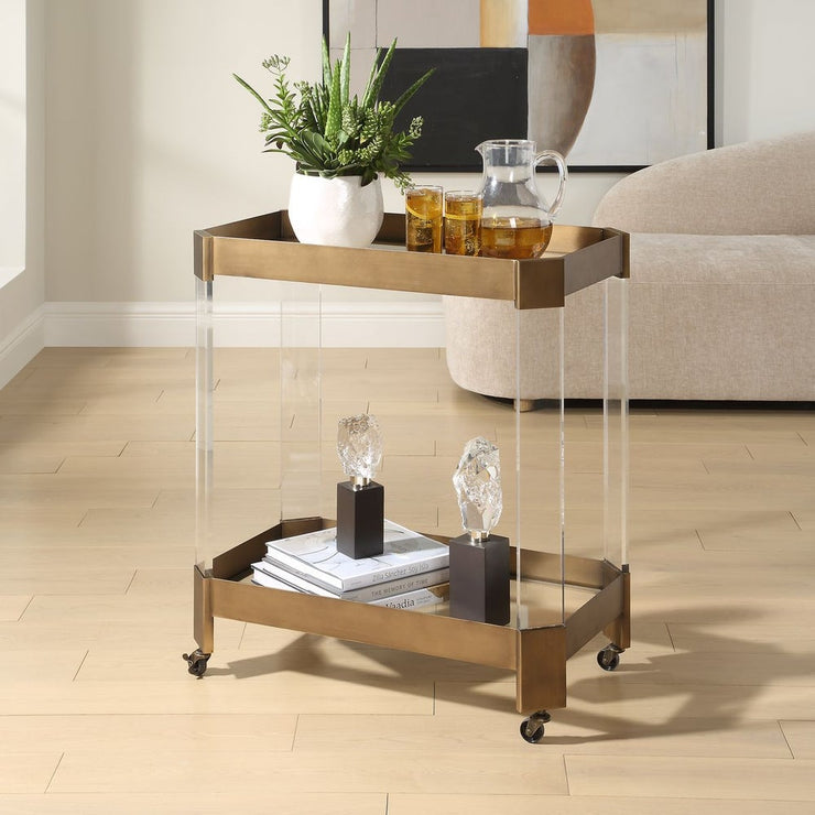 Uttermost Giselle Acrylic, Bronze and Glass Bar Cart