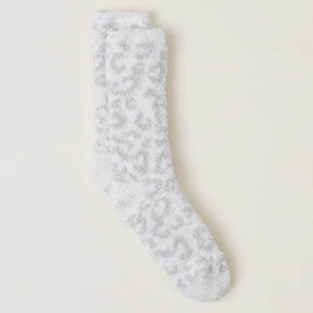 Barefoot Dreams CozyChic Cream & Stone Leopard In The Wild Socks