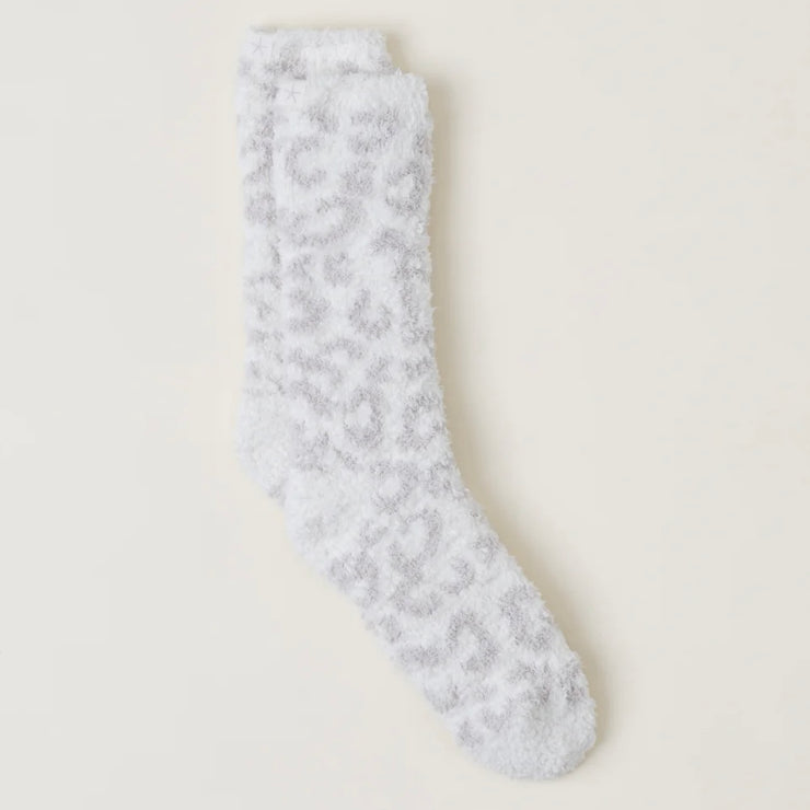 Barefoot Dreams CozyChic Cream & Stone Leopard In The Wild Socks