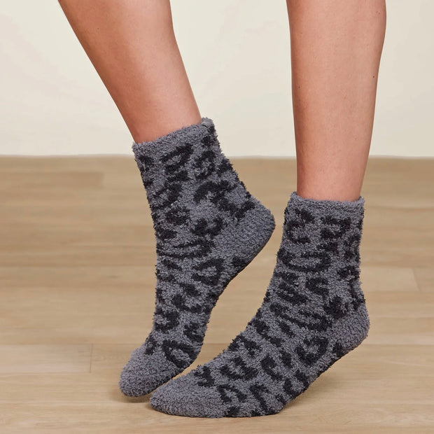 Barefoot Dreams CozyChic Graphite & Carbon Leopard In The Wild Socks
