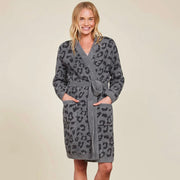 Barefoot Dreams CozyChic Graphite & Carbon Leopard In The Wild Robe ~ Size Small / Medium