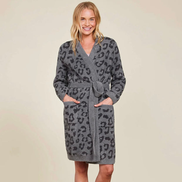 Barefoot Dreams CozyChic Graphite & Carbon Leopard In The Wild Robe ~ Size Small / Medium