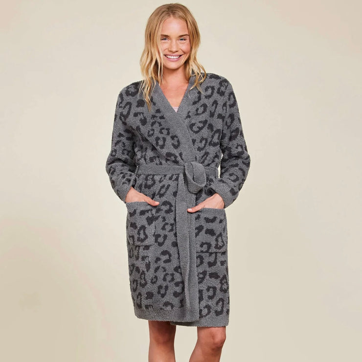 Barefoot Dreams CozyChic Graphite & Carbon Leopard In The Wild Robe ~ Size Small / Medium
