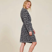 Barefoot Dreams CozyChic Graphite & Carbon Leopard In The Wild Robe ~ Size Small / Medium