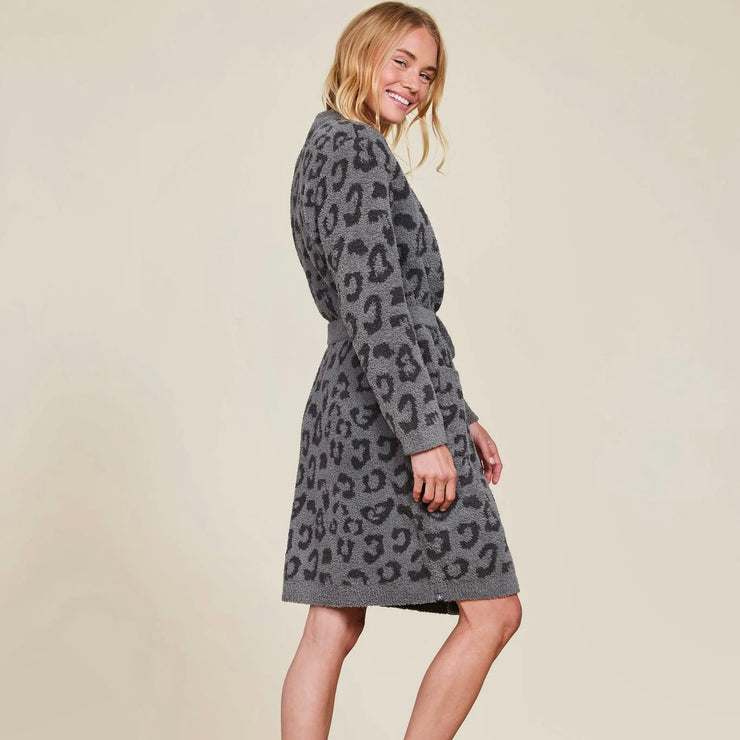 Barefoot Dreams CozyChic Graphite & Carbon Leopard In The Wild Robe ~ Size Small / Medium