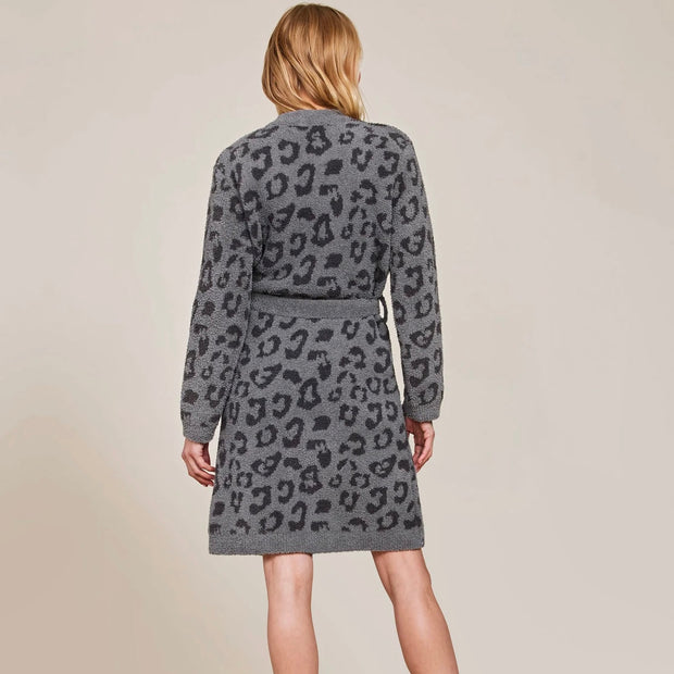 Barefoot Dreams CozyChic Graphite & Carbon Leopard In The Wild Robe ~ Size Small / Medium