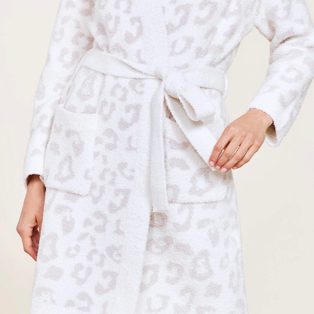 Barefoot Dreams CozyChic Cream & Stone Leopard In The Wild Robe ~ Size Small / Medium