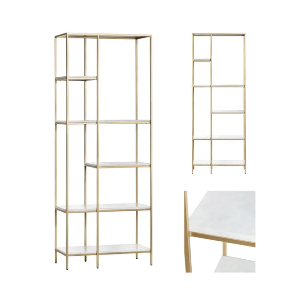 Crestview Collection Stellar White Marble And Gold Etagere
