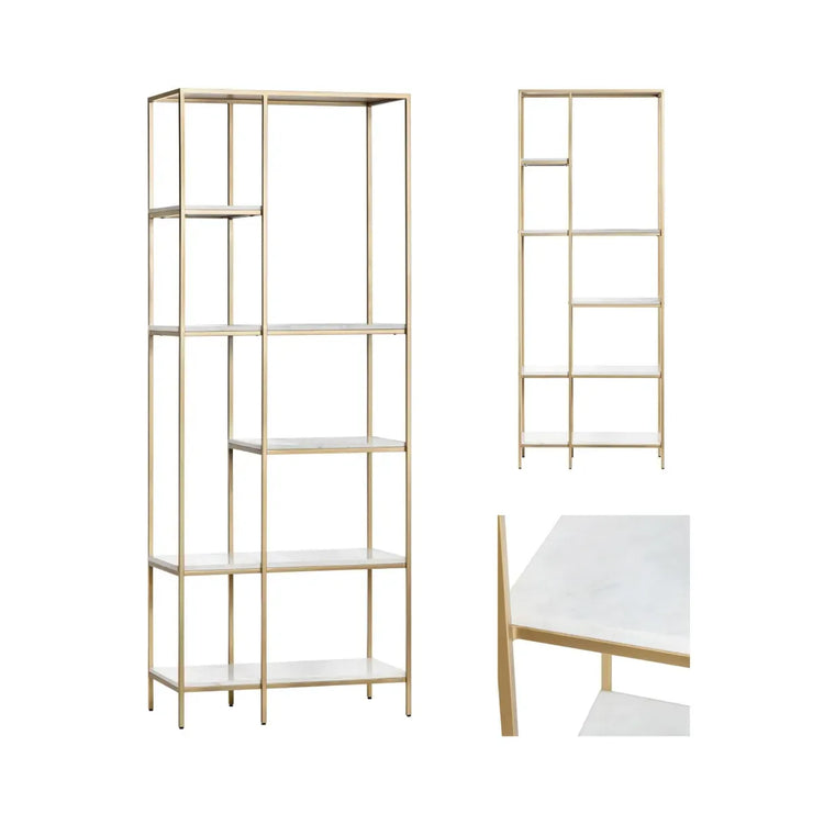 Crestview Collection Stellar White Marble And Gold Etagere
