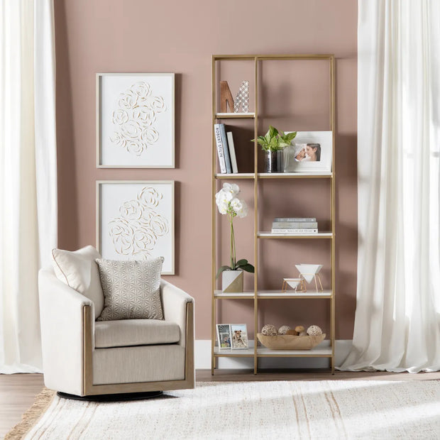 Crestview Collection Stellar White Marble And Gold Etagere
