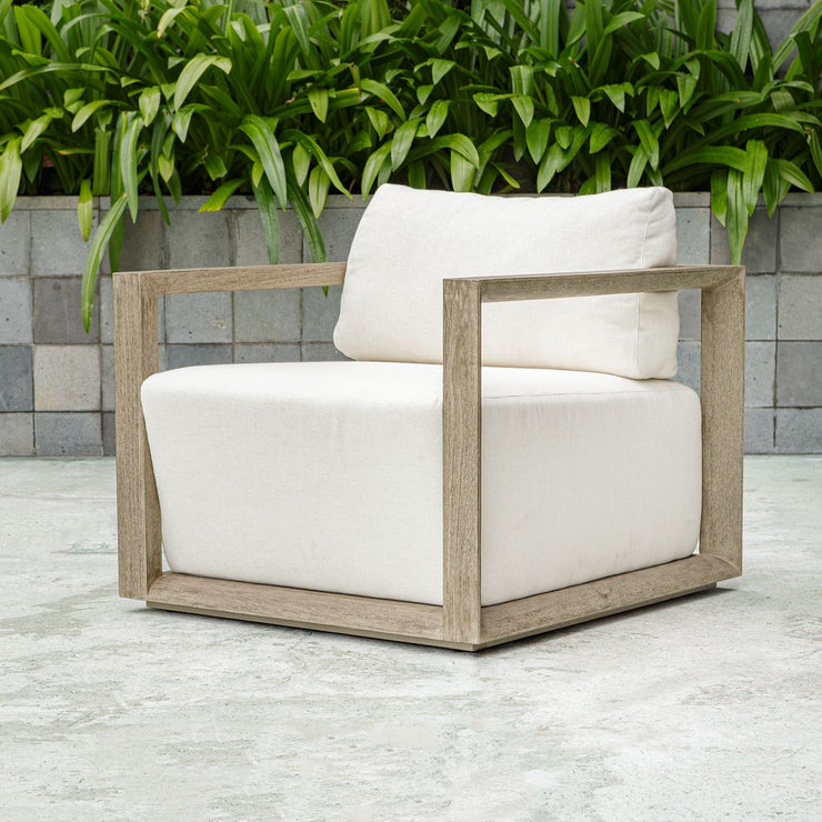 Uttermost Remsen Mahogany Wood With Oyster White Fabric Outdoor Swivel Lounge Chair