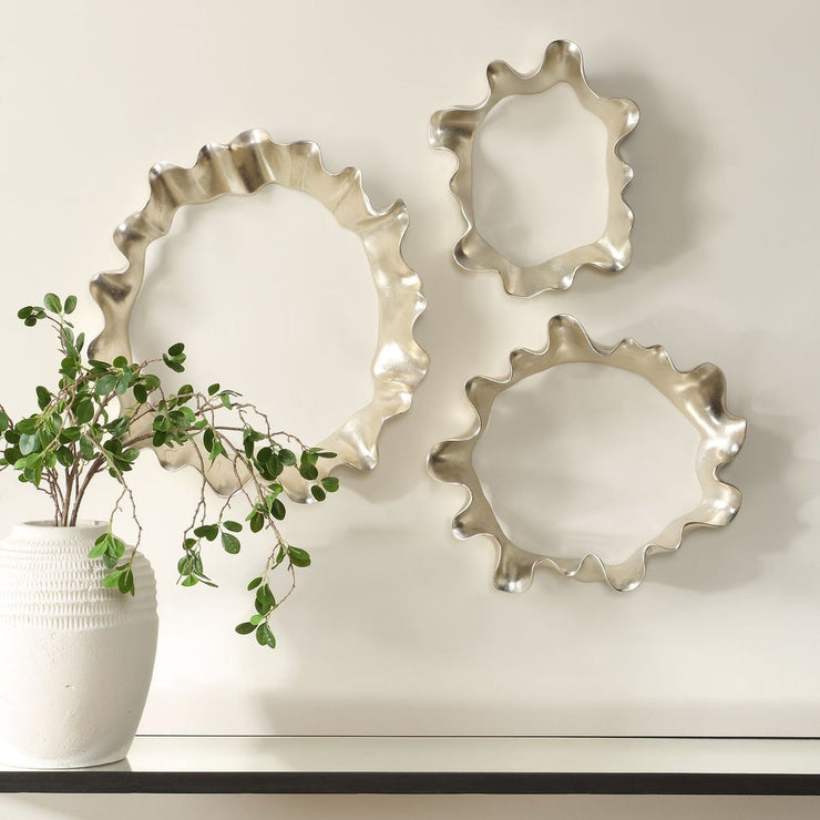 Uttermost Ripple Effect Sculpted Warm Silver Wall Decor ~ Set Of 3