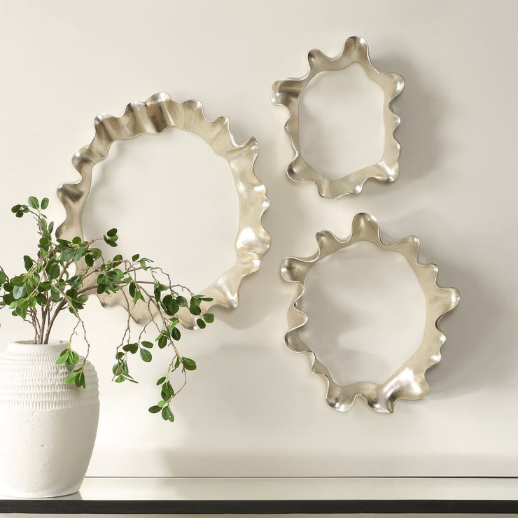 Uttermost Ripple Effect Sculpted Warm Silver Wall Decor ~ Set Of 3