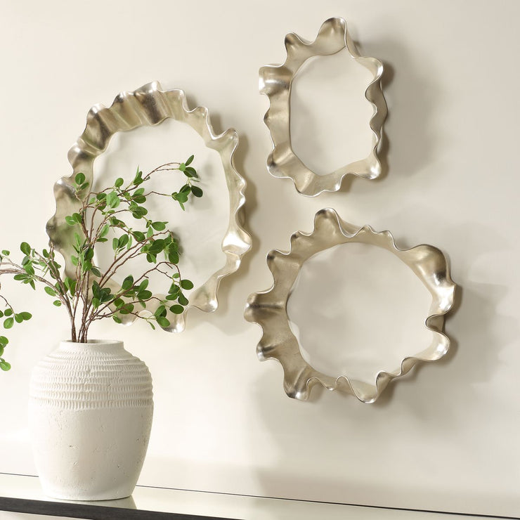 Uttermost Ripple Effect Sculpted Warm Silver Wall Decor ~ Set Of 3