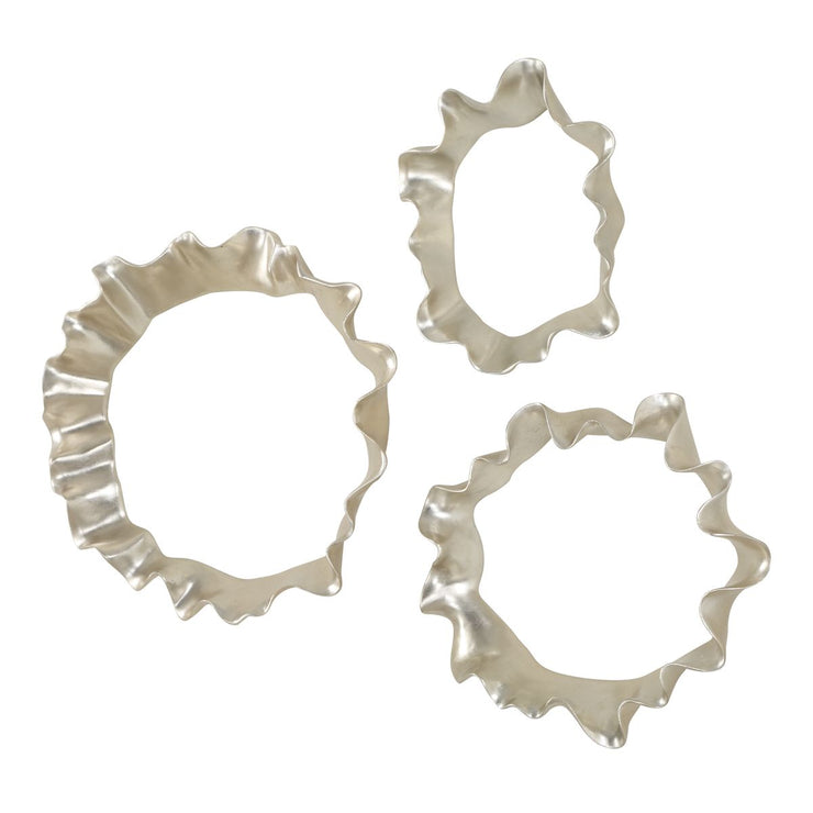 Uttermost Ripple Effect Sculpted Warm Silver Wall Decor ~ Set Of 3